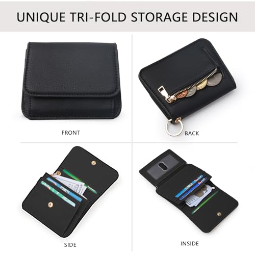 Image of Keychain Wallet for Women,RFID Wristlet Wallet with Beaded Strap | Tri-Fold Design,6 Card Slots,ID Window,Zipper Coin Pocket,Lightweight Carry