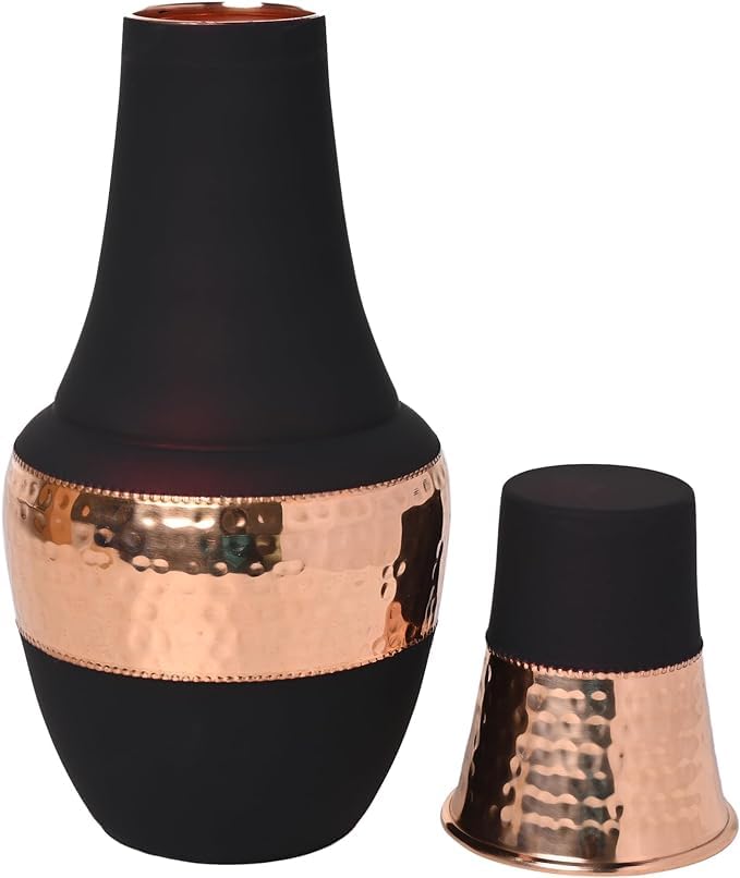 Pure Copper Bedside Water Carafe with Tumbler, for Ayurveda Health Benefits - Capacity - 1.4 Lt. (47.3 US Fluid Ounce) - Dark Cherry - Image 2