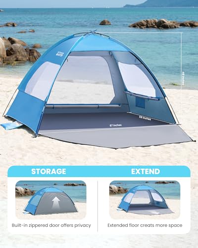 OutdoorMaster Beach Tent for 3/4/6/8 Person - Easy Setup Sun Shade Shelter, Portable Beach Shade Sun Canopy with UPF 50+ UV Protection, Removable Skylight Family Size - 3 Person ICY Blue - Image 6