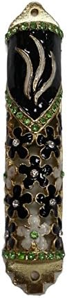 Mezuzah Case - Handmade Jewled Blue and White Floral Design, Holds 2.5" Scroll