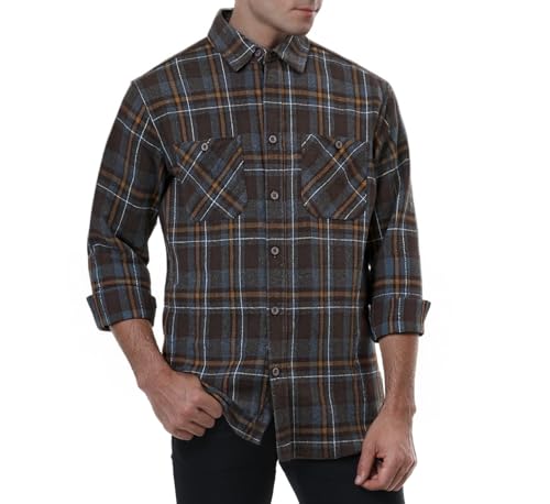 Image of WARHORSEE Flannel Shirt for Men Long Sleeve Button Down Plaid Shirts | Soft Cotton Blend for Multi-season Wear, Lightweight yet Warm, Dual buttoned storage pockets, Machine Washable Easy Care