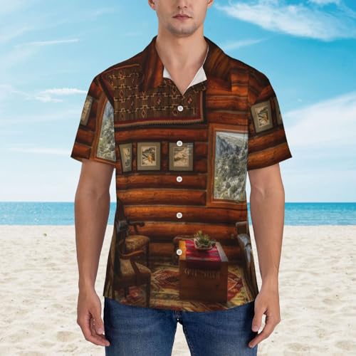 Log Cabin Inside Pattern Men's Casual Button-Down Shirts Hawaiian Shirt Short Sleeve-2