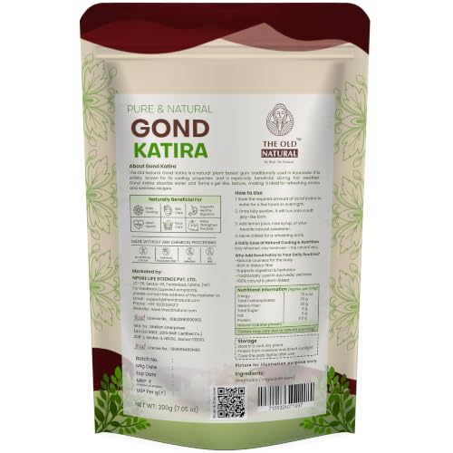 Image of The Old Natural Gond Katira (Tragacanth Gum) - 100% Natural Plant-Based Edible Gum | Cooling Superfood for Summer Drinks | Supports Digestion & Hydration | 200g