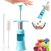 Grape Cutter Slicer Grape Slicer with 2 Straw Brushes Cuts Grape & Tomato & Blueberry into 4 Pieces Fruit Cutter with 2 Types of Slicing for Salad, Pasta Blue