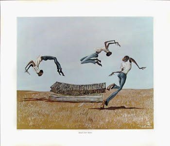 Ernie Barnes Estampado de cabeza sobre tacones, 16 x 20 pulgadas.