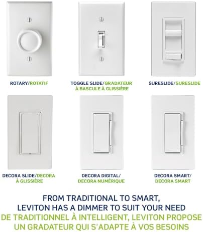 Leviton SureSlide LED Advanced Dimmer Switch for 150W Dimmable LED, Halogen and Incandescent Bulbs and Fixtures, 66741-I, Ivory — view 8