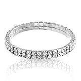 NTLX Rhinestone Bracelet for Women - Two Row Rhinestone Stretch Bracelet – Silver Plated - Sparkling