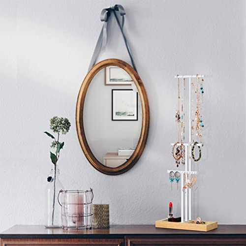 Love-Kankei Jewelry Tree Stand White Metal And Wood Base Adjustable Height With Large Storage Jewelry Organizer For Necklaces Bracelets Earring White And Natural Color #TOP1