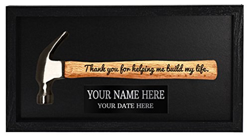 Personalized Father Day Gift for Dad or Grandpa Thank You for Helping Me Build My Life Custom Engraved Plaque Wall Art Engraved Hammer in Frame Wooden Display Box