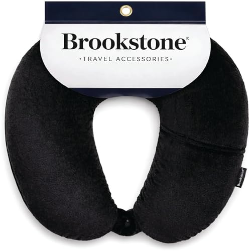 Brookstone Microbead Travel Head and Neck Pillow Lightweight and Plush with Phone or Headphone Pocket, Black