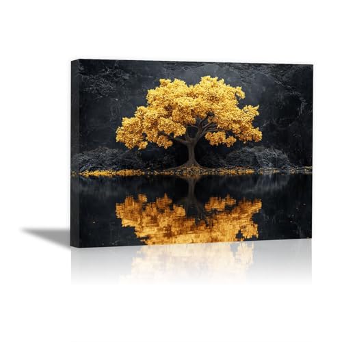 Tableau Sur Toile Arbre automne doré pour illuminer votre salon chaleureux 70x100cm