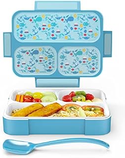 SaaG Lunch Box, Leakproof Bento Box for Kids, Food Container with 3 Compartments and Cutlery, Microwave and Dishwasher Safe Meal Prep Containers