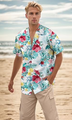 Image of Cromoncent Matching Hawaiian Outfits for Family, Dad and Son Matching Luau Beach Tropical Shirts Mommy Daughter Tropical Sets