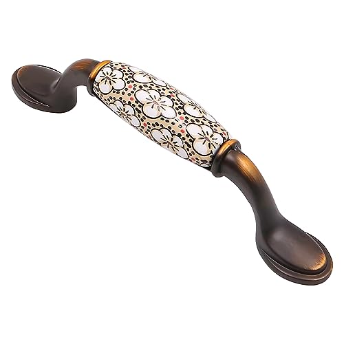 ZONADAH Set of 4 Vintage Cabinet Ceramics Handles, Hole Distance 96mm, Antique Flower Pattern Cabinet Pull Handles
