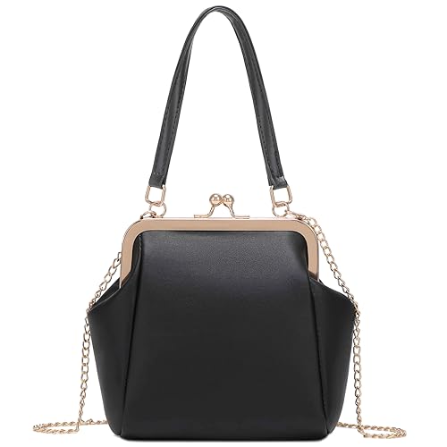 Women's vintage Kiss Lock Handbag Purse Crossbody Shoulder Bag with Chain Strap