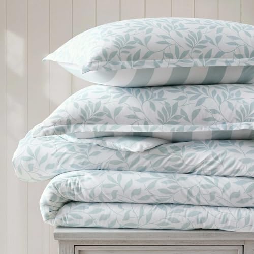 Image of Martha Stewart - Queen Comforter Set, 100% Naturally Soft & Breathable Cotton Bedding, Lightweight for Year Round Comfort, 3 Piece Bed Set with Matching Pillowcases (Copper Vines Blue)