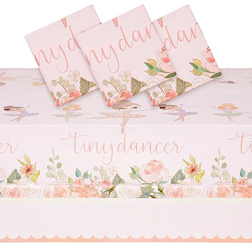 Image of BLUE PANDA Tiny Dancer Tablecloths - 3 Pack, Pink, 54 x 108 in, Plastic - Birthday Table Cover for Party & Baby Shower Decoration