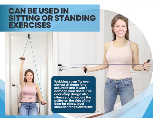 Image of AARAM Pulley with Rope and Door Strap, Easy to Use Exercise Equipment for Frozen Shoulder and Hand /Arm Exercise Material Nylon Plastic, Smooth Action Pulley (Blue)