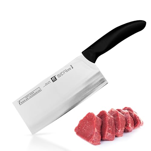 Zwilling Style Hackmesser 180mm, Chinesisches Kochmesser, Breites Klingenblatt, Rostfreier Spezialstahl/Kunststoff-Griff, Schwarz, Küchenmesser