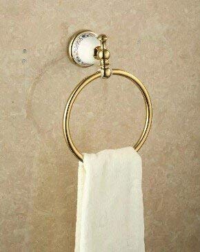 JIGUANGBathrobe,رداء الحمام New Style European Style Towel Rod, Antique Copper Gold-Plated, Rose Gold Tricolor Ceramic Golden Edge Round Towel Ring,Gold-Plated,Colour Name:Gold-plated 浴衣