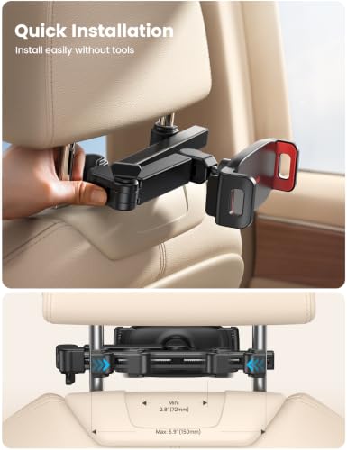 Image of Lamicall Car Headrest Tablet Holder - 3 in 1 Extension Arm Tablet Car Mount | Road Trip Essentials for Kids, for 4.7-11 inch Devices, for iPad Pro Air Mini, Galaxy, Fire HD, Red