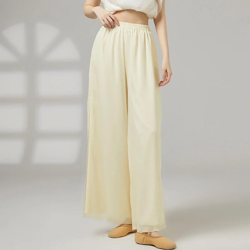 Pantalones de Baile Modernos de Pierna Ancha de Doble Capa for Mujer, Pantalones Sueltos fluidos de poliéster, Traje de Baile for Adultos