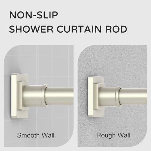 Image of UIOSANRT Brushed Nickel Shower Curtain Rod 31-79 Inches Non-Slip Shower Rod Tension Mounted No Drill Tension Shower Curtain Rods Spring Tension Rod for Windows Bathroom