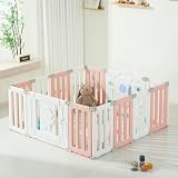 Bestgame Baby Play Pen, Foldable Play Pens for Babies and Toddlers, 22 Panels Extra Large Baby Playpen, Astronauts Portable Fence, Kids Gate Playpen Yard - Pink