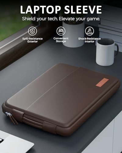 Image of FEDUS ORO Premium Vegan Leather Laptop Sleeve Bag Case 14.0 inch, Shockproof Office Laptop Cover Pouch Carrying Bag with Accessory Pocket & Handle for MacBook, HP, Dell, Lenovo, Asus for Men & Women
