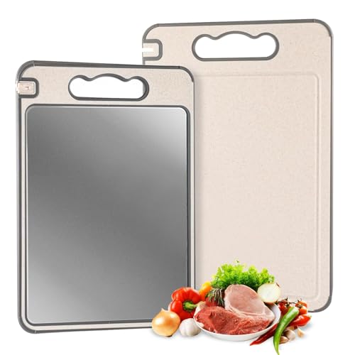 Titanium Dual-Sided Cutting Board with Knife Sharpener & Garlic Grater Durable Wheat Straw PP Surface Scratch-Resistant for Meat Fruits & Vegetables