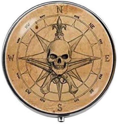 Pirate Compass - Pastillero de fotos de arte de viaje - Pastillero con dijes - Caja de dulces de vidrio