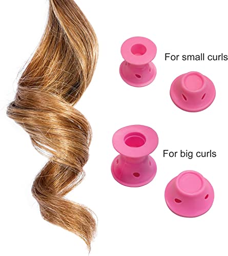 Image of JICOOT 10 Pcs Pink Magic Silicone Hair Rollers Heatless Curling Rod Headband Include 5pcs Large Overnight Hair Curlers & 5pcs Small Curlers for Women Girls Long and Short Hair