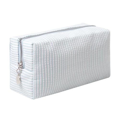 OZAOZ Makeup Bag Cosmetic Bag Travel Toiletry Bag Aesthetic Canvas Organizer Bag Zipper Pouch for Women (M-Light blue)