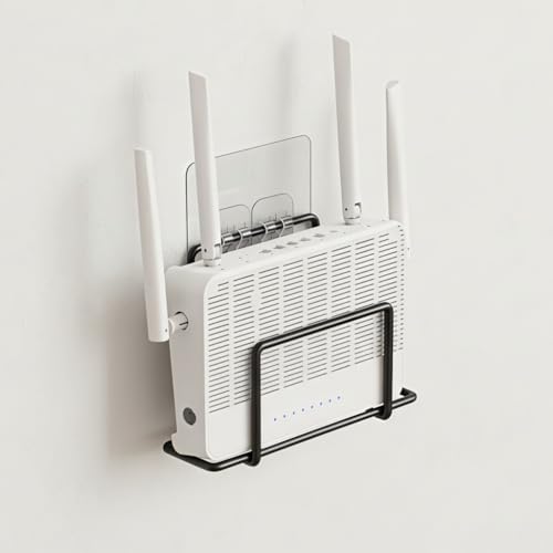 Image of HASTHIP Wall WiFi Router Mount Bracket - Wall Stand Without Drilling Steel Tv Setup Box Stand Wall Mount Space Saving Organizer Stand for Modem, Router & Set-Top Box, 16x5x7.5cm