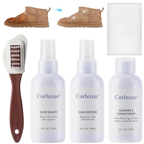 CORLEOAE Shoe Cleaner Kit,Suede & Nubuck Cleaner,Shoe Cleaning Kit with shoe cleaner,shoe protector,Suede Brush & Shoe Cleaning Towel,Shoe care kit for Uggs,Suede Shoes,Nubuck,Leather,Boots