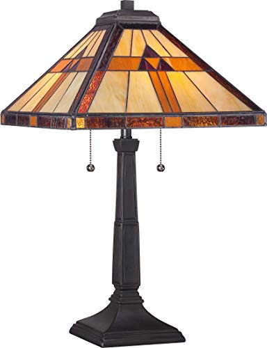 Quoizel TF1427T Bryant Tiffany Table Lamp, 2-Light, 150 Watts, Black (23  H x 14  W)