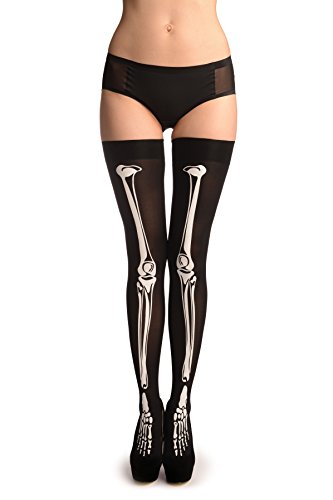 LissKiss Black With Printed Skeleton Bones (Halloween) - Stockings