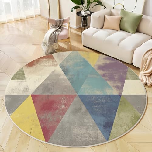Tapis de zone ronde géométrique jaune 200cm pour le salon - 4