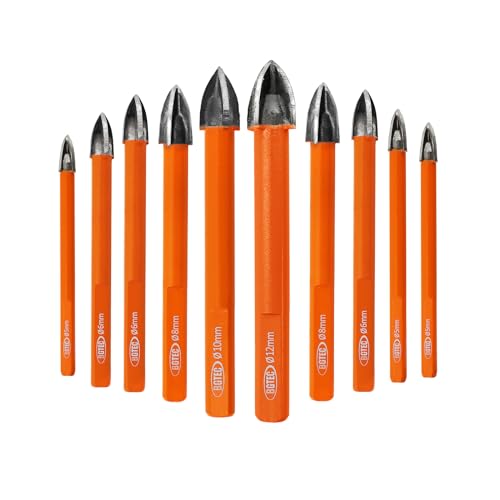 BGTEC Brocas de metal duro Brocas para mampostería, 10pcs 5mm *2+6mm*4+8mm*2+10mm+12mm Broca espiral en cruz de aleación dura para Madera Plástico Mampostería Cerámica Hormigón Mármol