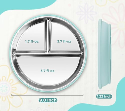 Image of NYALA Stainless Steel Baby Toddler Plates Silicone Suction, Non-Slip Baby Plates BPA Free,Unbreakable Dishwasher Safe (Pista Green)