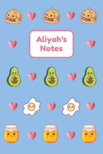 Aliyah's Notes: Kawaii, Blue, Kids, Notebook, Journal, Aliyah, Cat burger, Avocado, Honey, Egg, Writing book, 100 Pages, Paperba