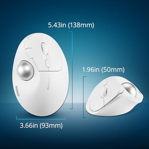 Image of Kensington TB450 Wireless Trackball Mouse, Bluetooth LE & 2.4GHz Connection, 4 DPI Options, Connect up to 3 Devices (K72179WW), White-Silver