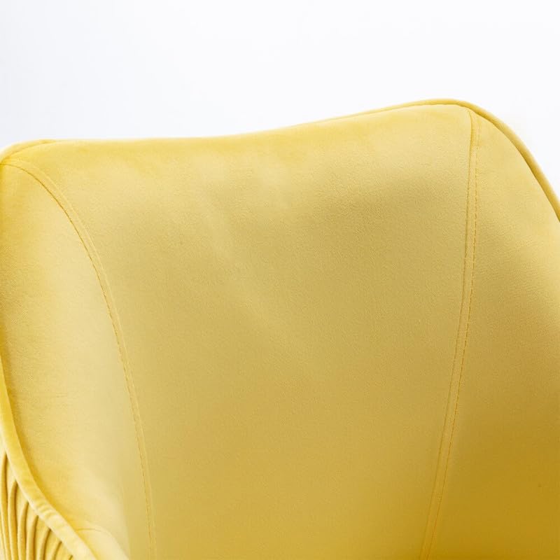 Image of Velvet Office Chair for Home & Office | 360 Swivel Ergonomic Study Armchair | 1-Seater Revolving Computer Desk Chair | Sofa Chair for Adults & Students | Yellow 17 inch Inche Height
