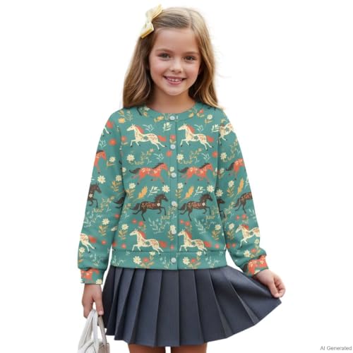 Image of Girls Cardigans Sweater Long Sleeve Crew Neck Button Down Sweaters School Outerwear for Kids Fall Winter Tops