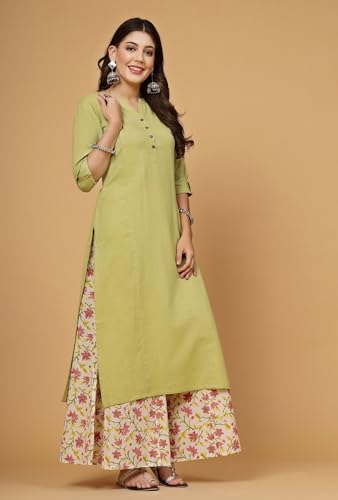 Image of Pistaa's Women's Regular Fit Cotton Solid Kurta Palazzo Set