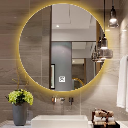 Espejo de Baño Redondo con Luces LED, Espejo de Tocador Retroiluminado, de Pared, Resistente al Agua IP44, Interruptor Táctil(Warm Light,Round 40cm)
