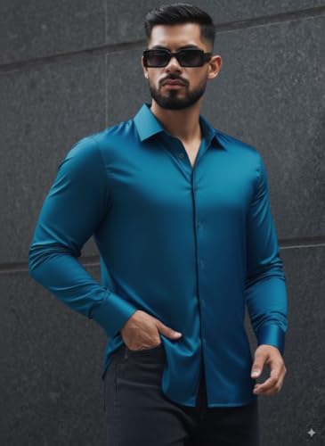 Image of IndoPrimo Men's Stylish Solid Satin Casual Shirt for Men Full Sleeve
