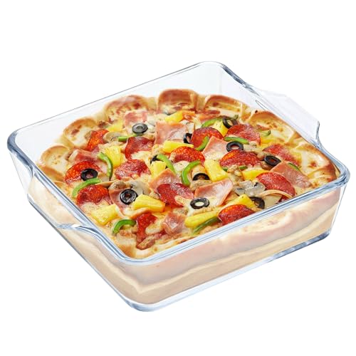 WANDGU Pirofila in vetro: 0,8 l, piccola con manici, mini teglia per lasagne, torte, microonde e forno, adatta al congelatore, resistente ad alte e basse temperature, 19,5 x 16,5 x 4,6 cm
