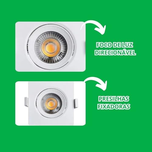 Kit 10 Luminária Led Spot 5W Redondo Quadrado Embutido Branco Frio Quente 3000k 6500k Bivolt (Branco