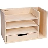 Lavievert Wood Desktop File Holder Organizer Mail Sorter Paper Storage Cabinet with Drawer & 3...